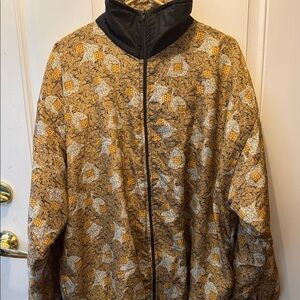 Men's Brown Patterned Windbreaker with Black Collar